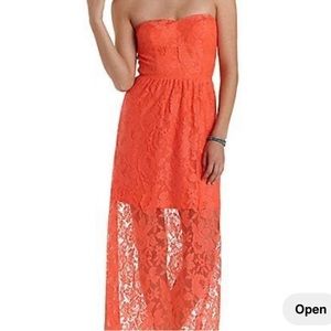Orange lace maxi dress